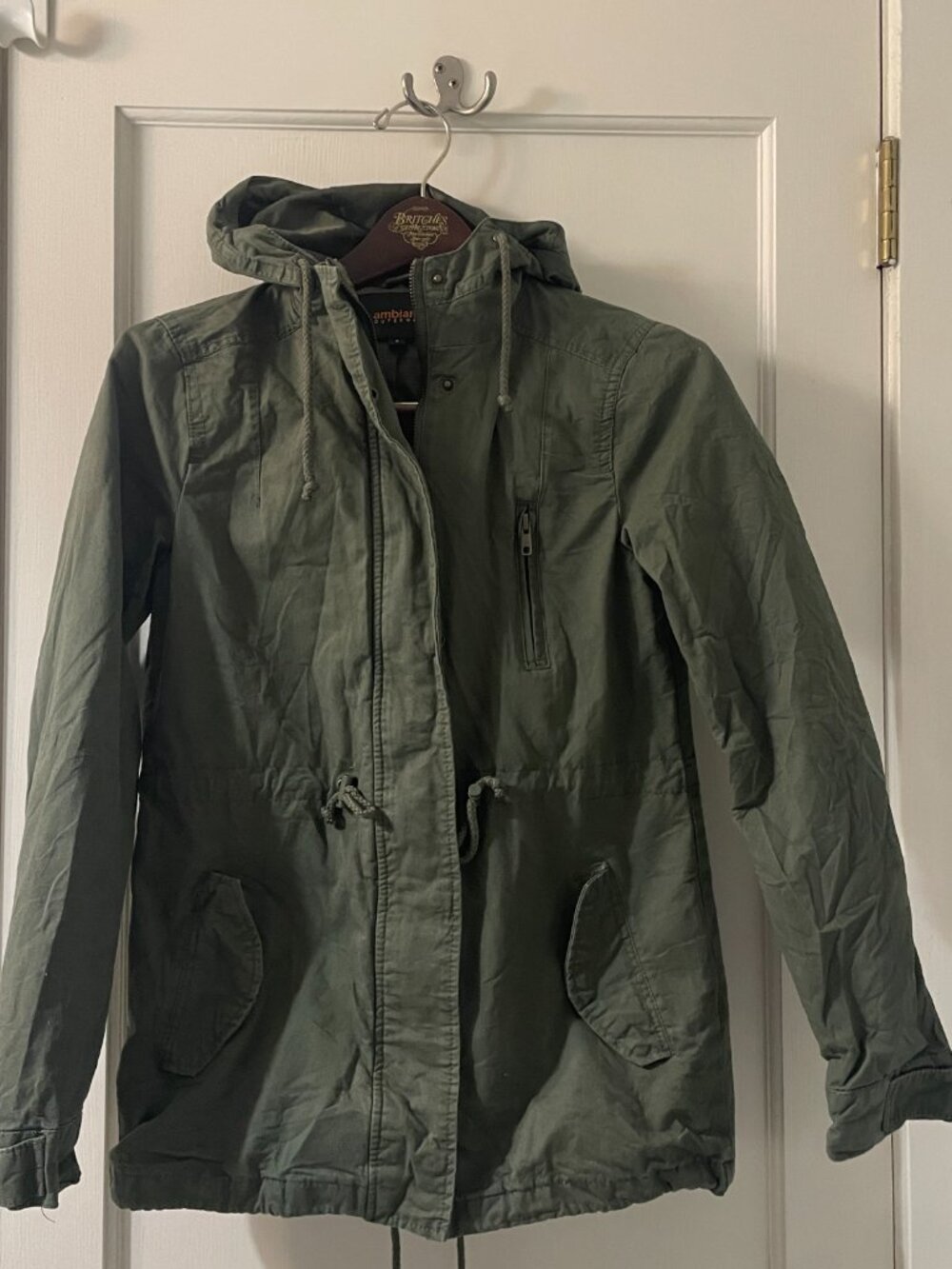 Ambiance Hooded Utility Jacket, Size Small Olive Green Drawstring Waist - Picture 2 of 10